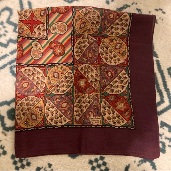 Liberty London Purple Red Paisley Linen Scarf 25" - Picture 5 of 5